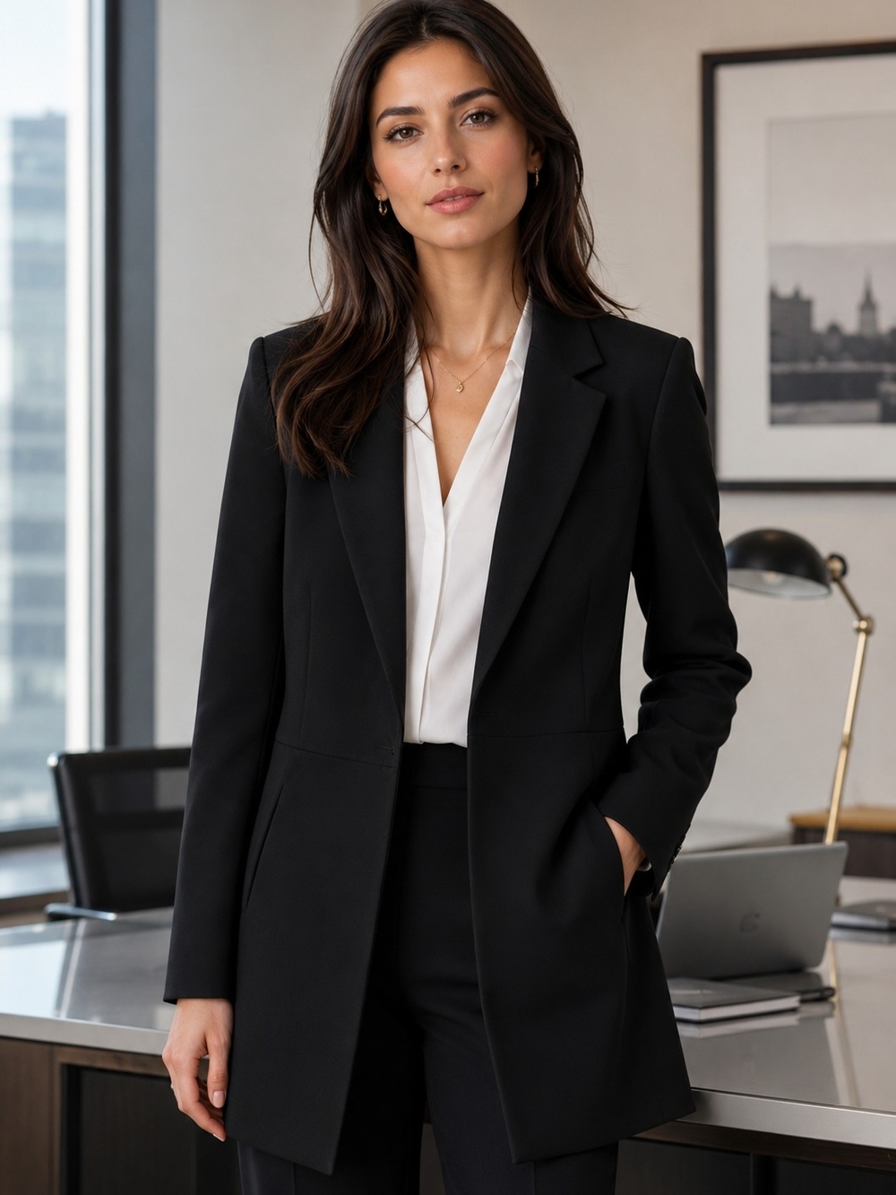 Zara Black Long Tailored Blazer Jacket Classic Career Academia Workwear